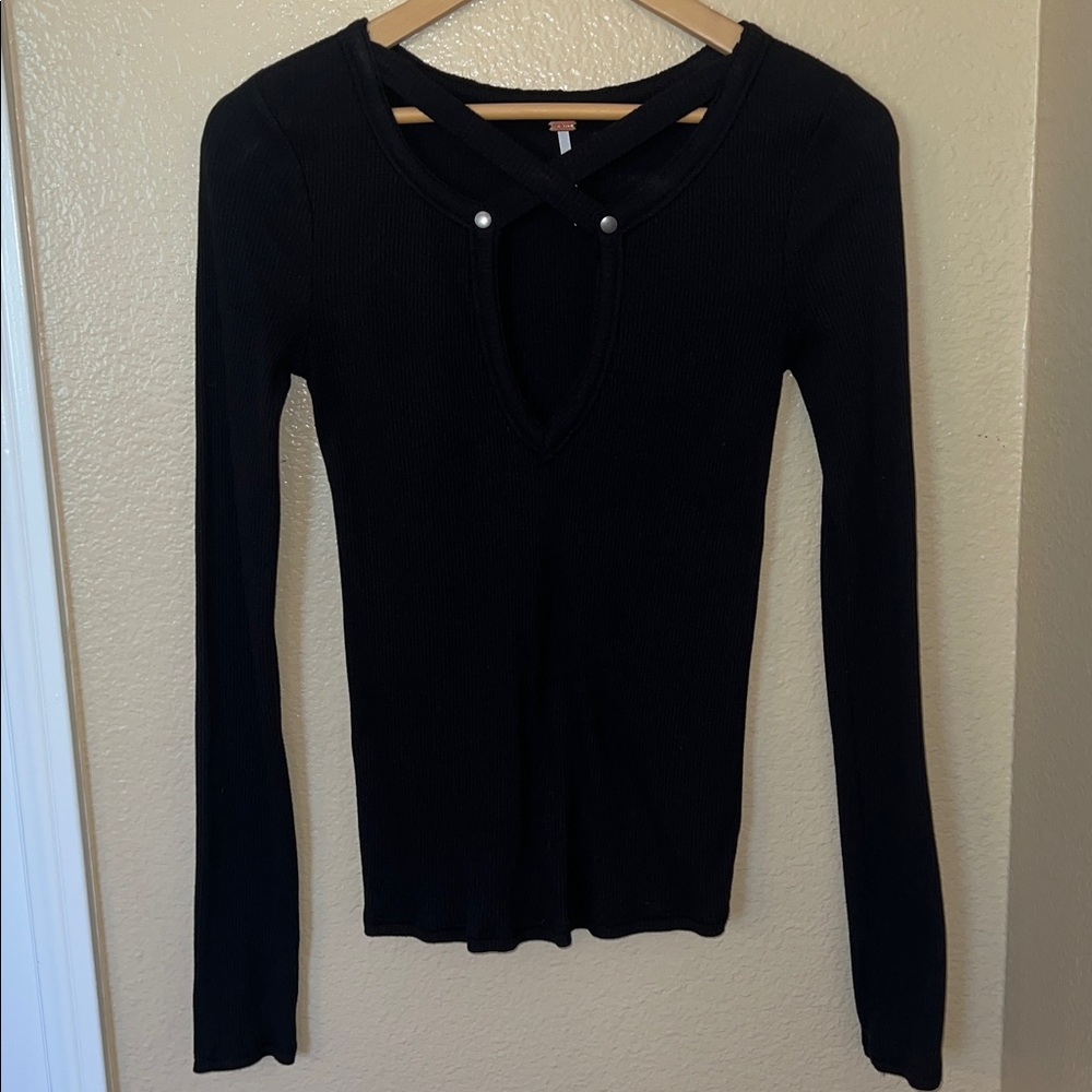 Free People Black Long Sleeve Blouse